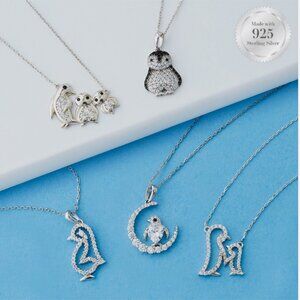 Elegant Silver Penguin Duo Necklace